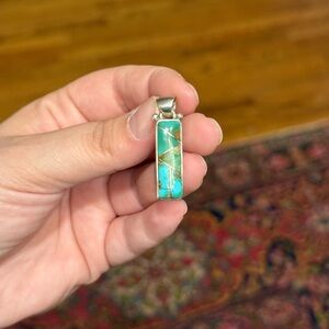 Silver Turquoise Inlay Southwestern Pendant